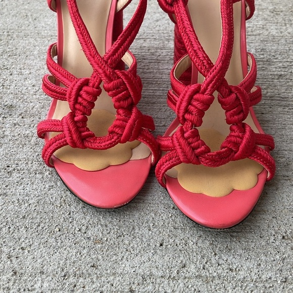 CAbi Red Strappy Tiptoe Chunky Heel Sandal Size 9 Red Pink - Picture 3 of 10